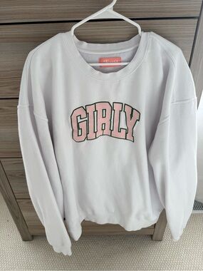 The Toast (morning toast) White Crewneck Sweatshirt with Pink 'GIRLY' Merch